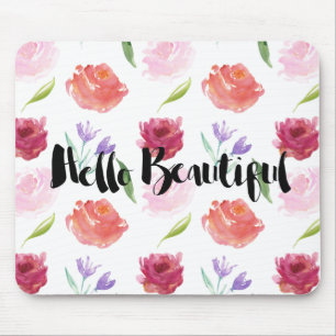 Roses Watercolor Floral Hello Beautiful Mouse Pad