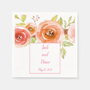 Roses Watercolor Floral Wedding Napkin