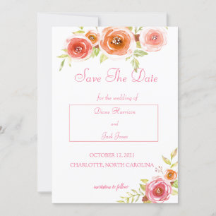 Roses Watercolor Floral Wedding Save The Date Invitation