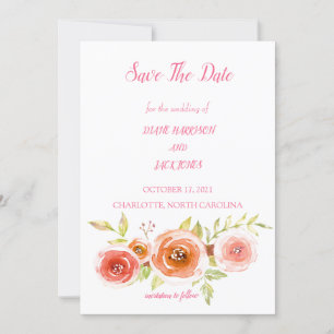Roses Watercolor Floral Wedding Save The Date Invitation