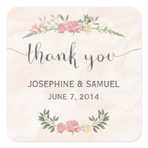 Roses Watercolor Thank You Stickers