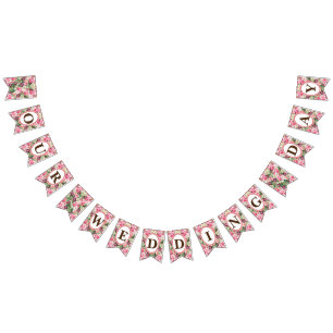 Roses White Florals Our Wedding Day  Bunting