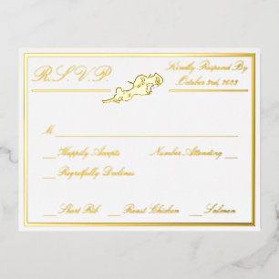 Roses, White Wedding RSVP Gold Full Foil Invitation Postcard