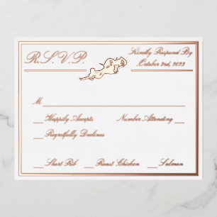 Roses, White Wedding RSVP Rose Gold Full Foil Invitation Postcard