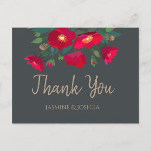 Roses wild flowers modern red thank you postcard