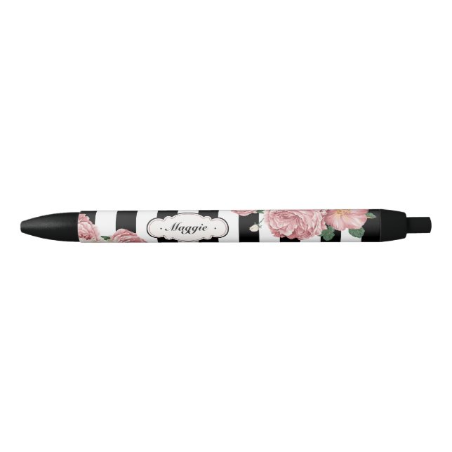Roses with Black and White Stripes Ink Pen (Front)