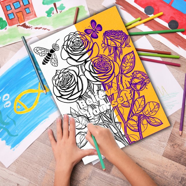 Roses with Butterfly Colouring Page Printable Poster (Customize the text OR remove then download and print out at home for therapeutic coloring fun.)