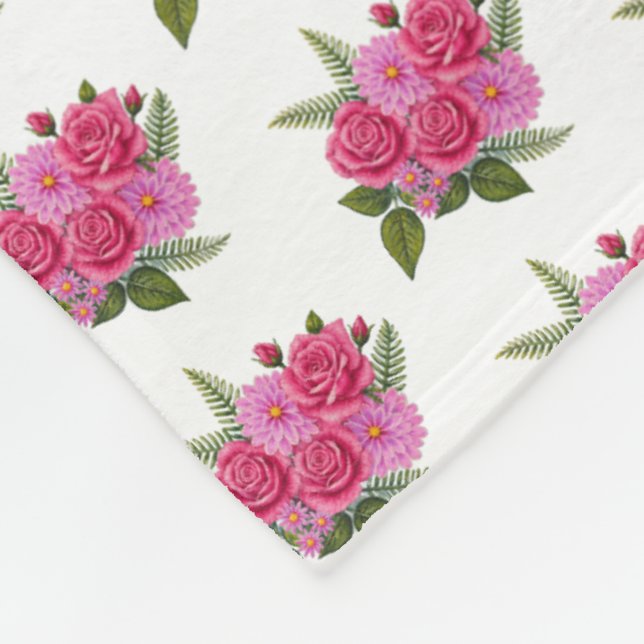 Roses with Dahlias  Fleece Blanket (Corner)
