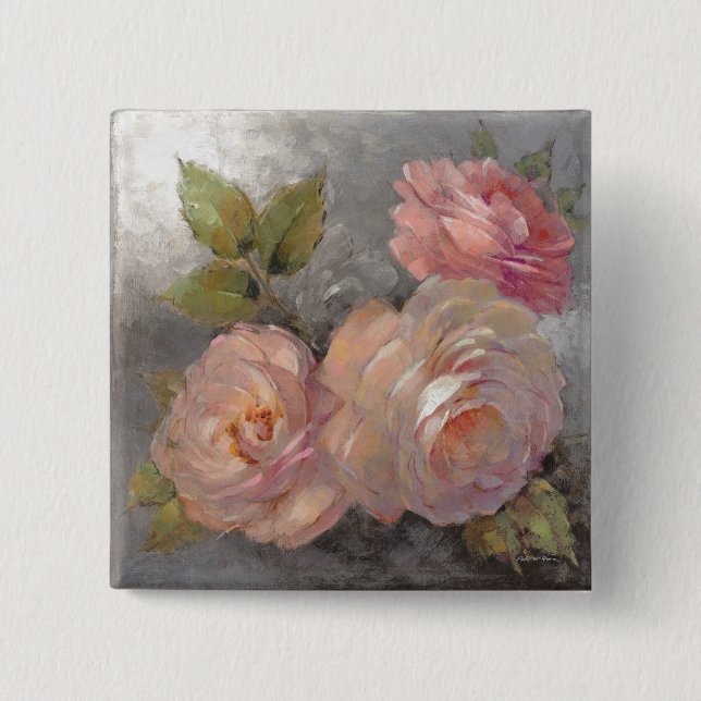 Roses with Grey 15 Cm Square Badge (Front)