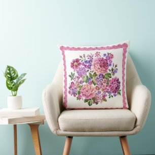 Roses with Pink Lace Border Cushion