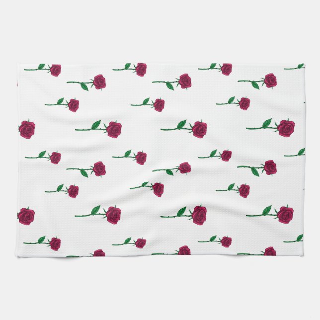 Roses with stem romantic Valentine's Day design Tea Towel (Horizontal)