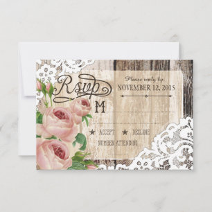 Roses Wood and Lace Rustic RSVP Card