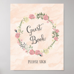 Roses Wreath Wedding Guest Book Sign Poster Print