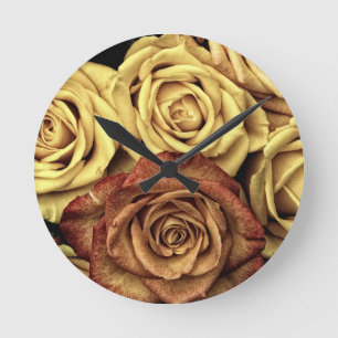Roses yellow and red round clock