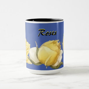 "Roses" Yellow Roses on Blue Coffee Mug