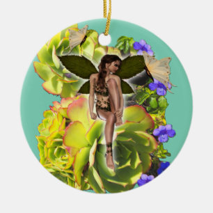 Rosette Succulent visitors Ceramic Ornament