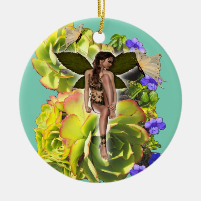 Rosette Succulent visitors Ceramic Ornament (Front)