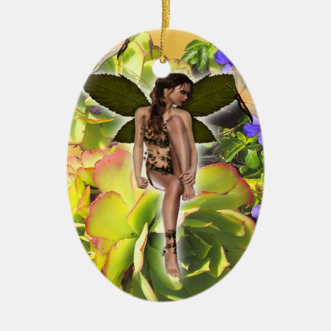 Rosette Succulent visitors Ceramic Tree Decoration (Front)