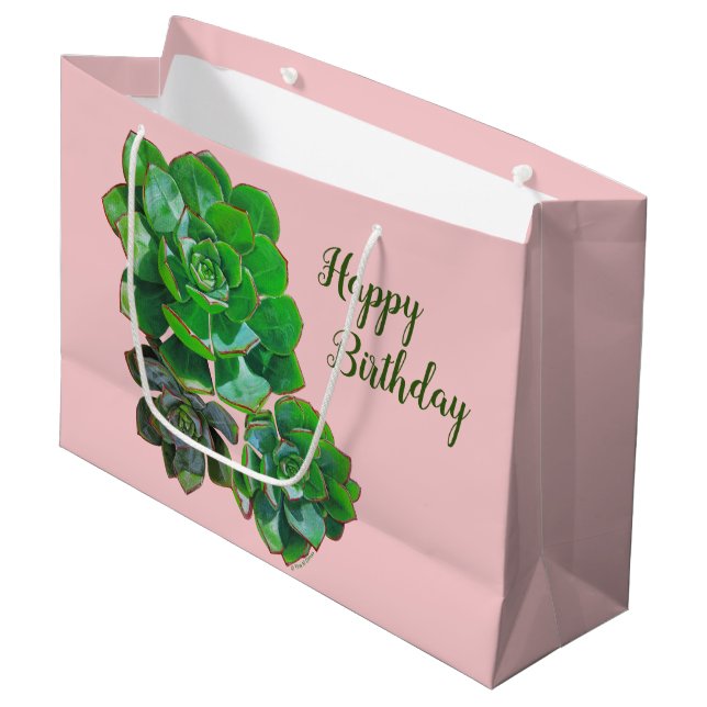 Rosette Succulents Large Gift Bag (Front Angled)