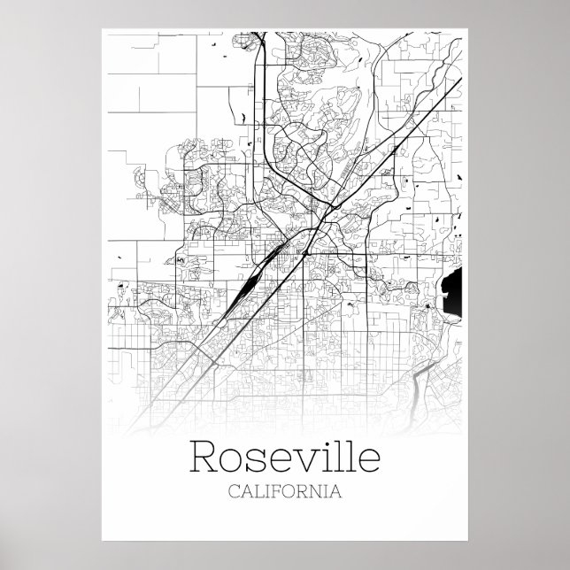 Roseville Map - California - City Map Poster (Front)