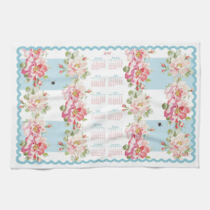 Rosewitha aqua stripe 2018 calendar tea towel