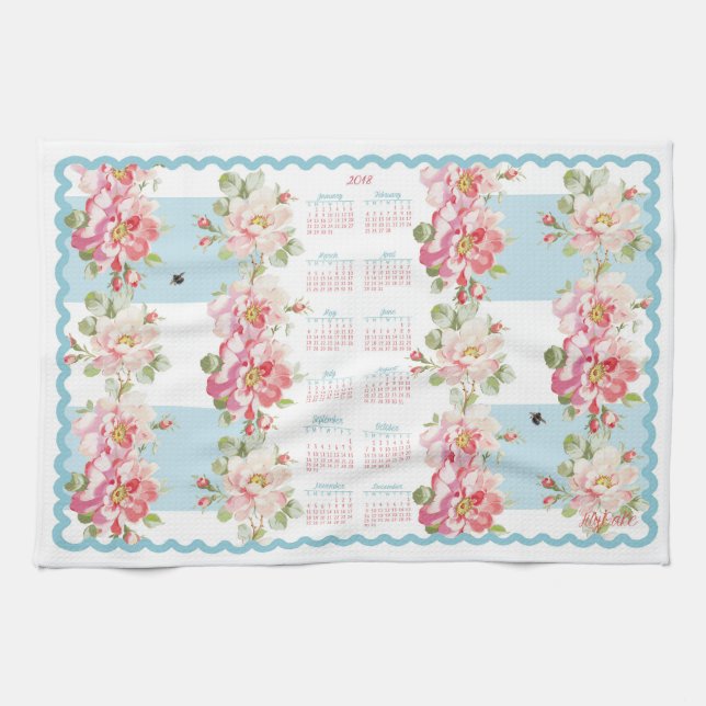 Rosewitha aqua stripe 2018 calendar tea towel (Horizontal)