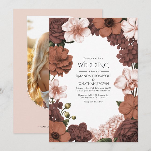 Rosewood Clay, Toffee Blush & Sandstone Pink Invitation (Front/Back)