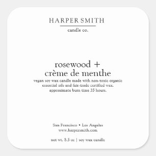 Rosewood & Crème de Menthe Matte Candle Label