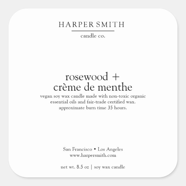 Rosewood & Crème de Menthe Matte Candle Label (Front)