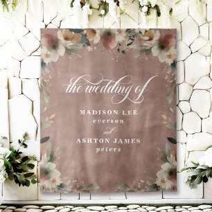 Rosewood Floral Wedding Photo Booth Backdrop Tapestry