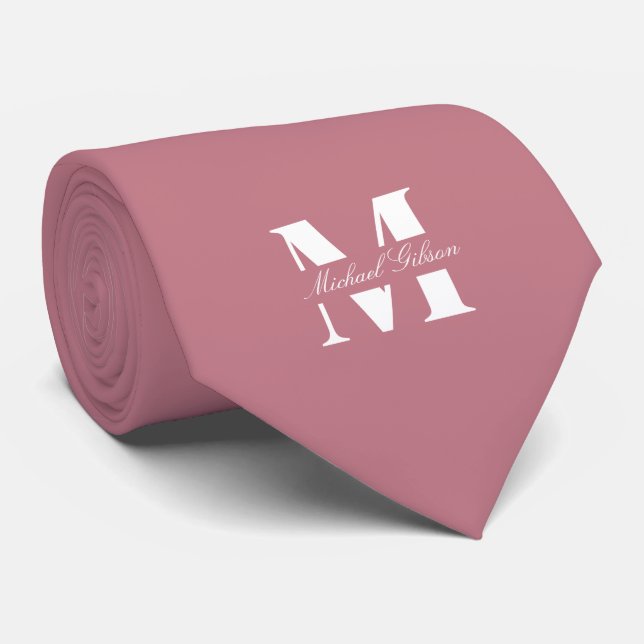 Rosewood Pink | Custom Monogram Wedding Groomsmen  Tie (Rolled)
