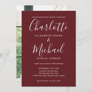 Rosewood Pink Elegant Modern Script Photo Wedding Invitation