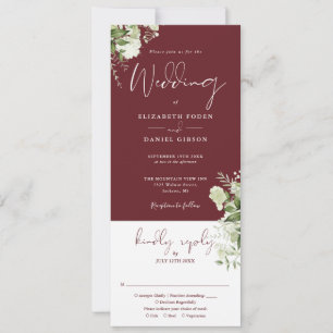 Rosewood Pink Floral Greenery All In One Wedding Invitation