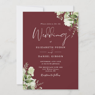 Rosewood Pink Greenery Leaves Monogram Wedding Invitation