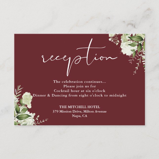 Rosewood Pink Greenery Script Wedding Reception Enclosure Card (Front)
