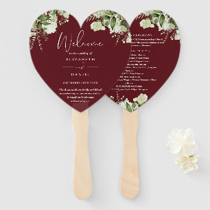 Rosewood Pink Greenery Wedding Program Heart Hand Fan