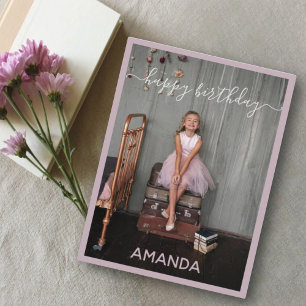 rosewood pink happy birthday custom name & photo postcard