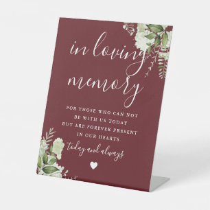 Rosewood Pink In Loving Memory Greenery Wedding Pedestal Sign