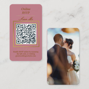 Rosewood Pink Photo Online RSVP QR Code Wedding Enclosure Card