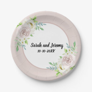 Rosewood Soft Mauve Floral Watercolor Rose Wedding Paper Plate