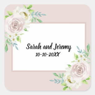 Rosewood Soft Mauve Floral Watercolor Rose Wedding Square Sticker