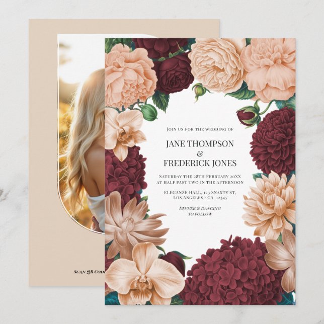 Rosewood, Terracotta Blush & Apricot Silk Wedding Invitation (Front/Back)
