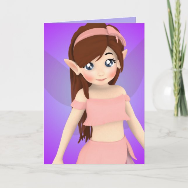 Rosey Cheek Anime Fairy Birthday Card (Front)