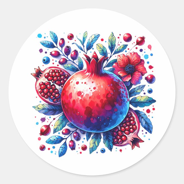 Rosh Hashana Water colour Pomegranate  Classic Round Sticker (Front)