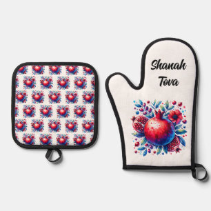 Rosh Hashana Water colour Pomegranate Oven Mitt & Pot Holder Set