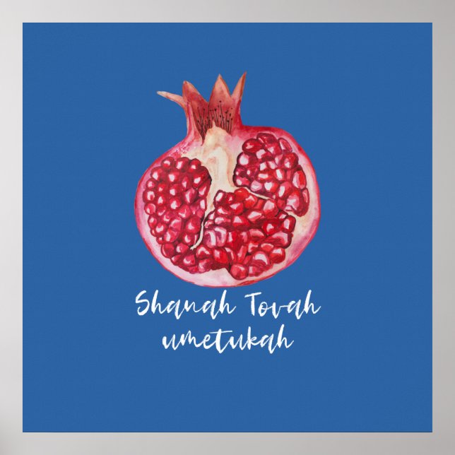 Rosh HaShana Wishes for a Good Year w. Pomegranate Poster (Front)