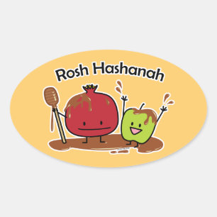 Rosh Hashanah apple pomegranate honey Jewish year Oval Sticker