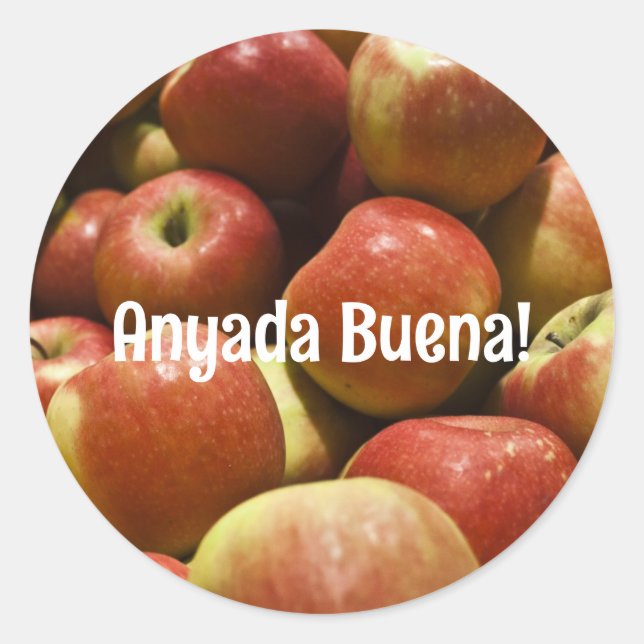 Rosh Hashanah Apple Stickers with Ladino Greeting (Front)