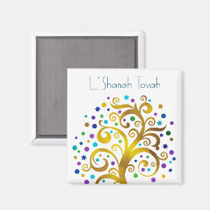 Rosh Hashanah Blue Gold Modern Tree of Life Chic Magnet