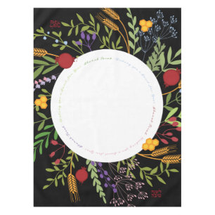 Rosh Hashanah Colourful Floral Wreath on Black Tablecloth